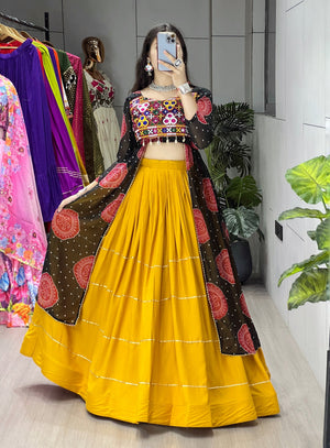 Navratri Mustard Lehenga With Kurti Lehenga Set
