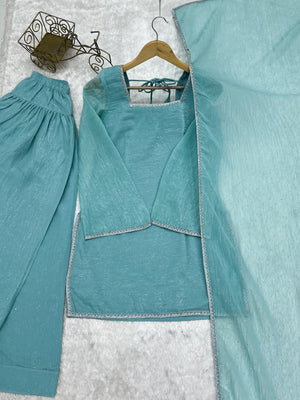 Crunchy Silk Embroidered Farshi Salwar Set – Sky