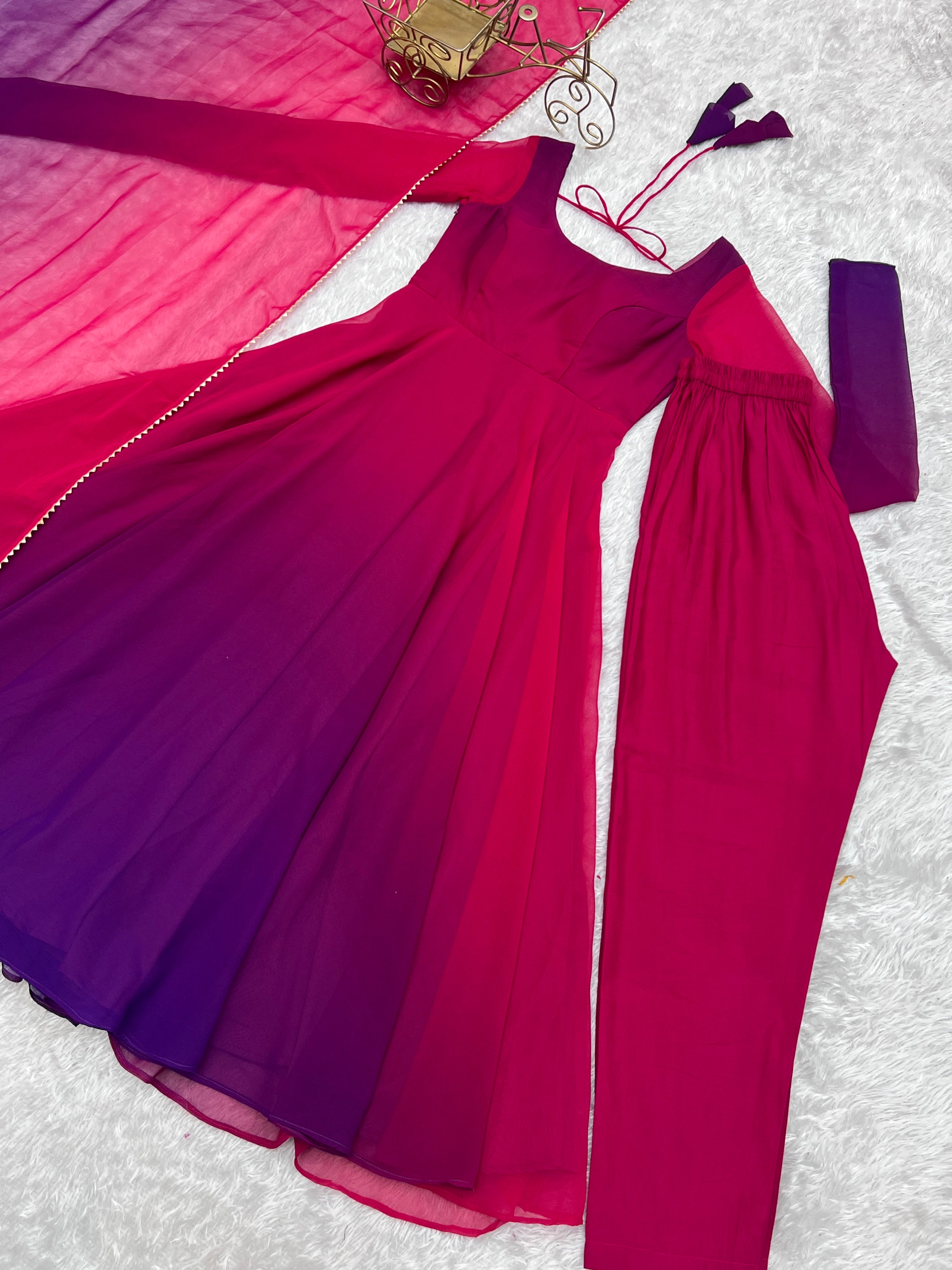 Georgette Designer Anarkali Set – Dark Pink