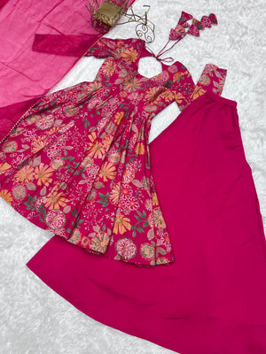 Roman Chanderi Silk Printed Kurta-Palazzo Set – Pink
