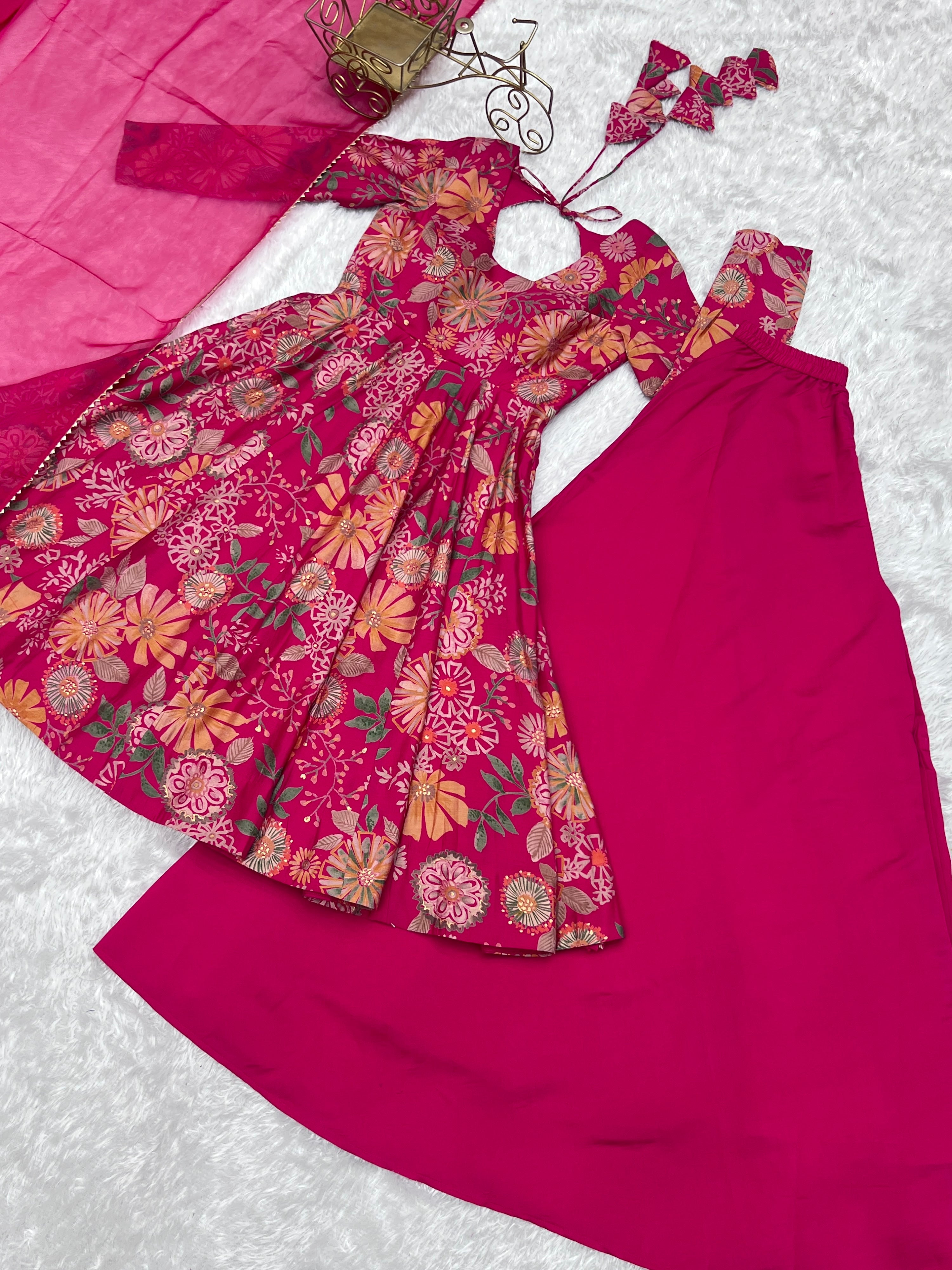 Roman Chanderi Silk Printed Kurta-Palazzo Set – Pink