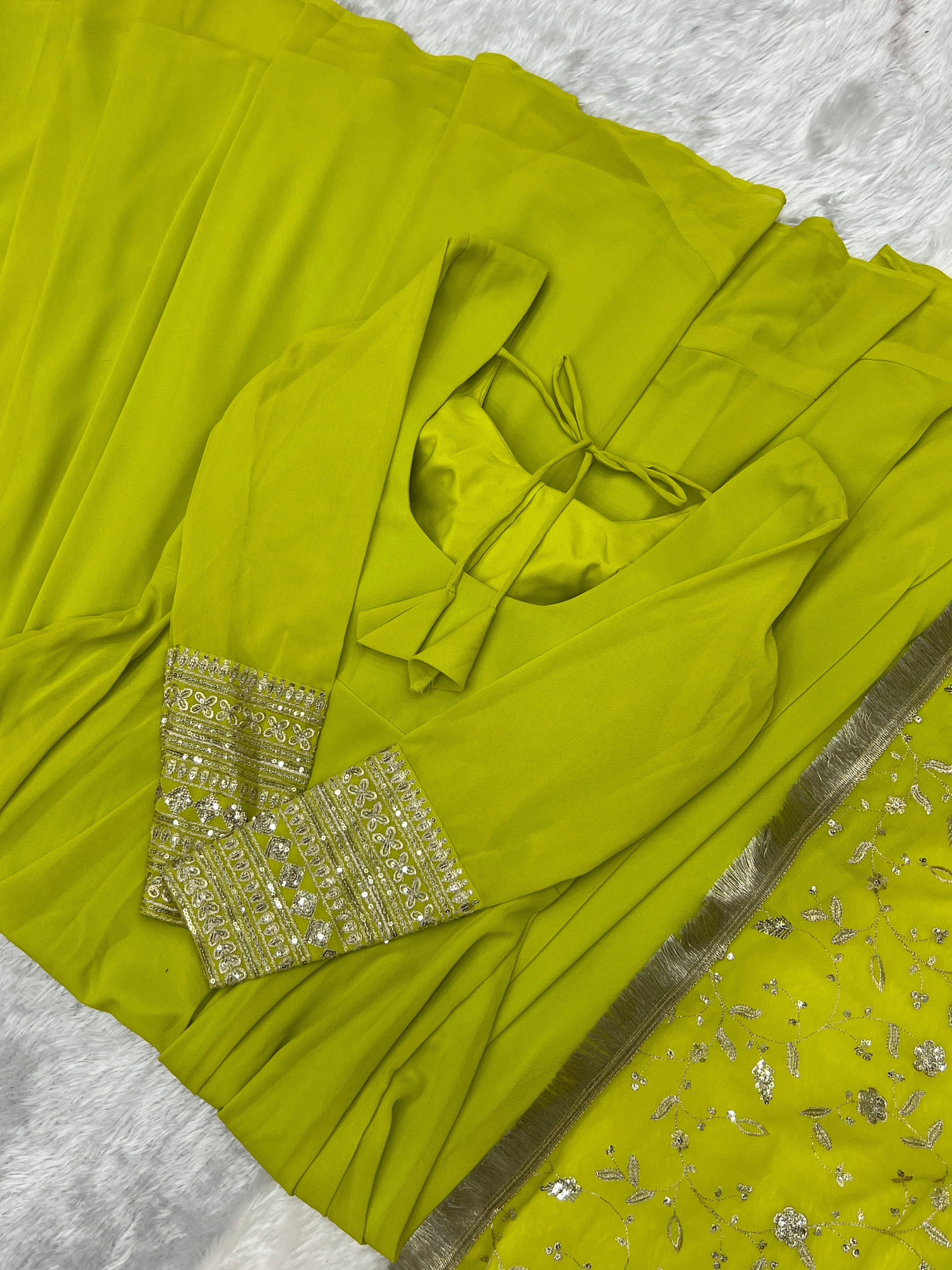 Georgette Embroidered Gown Set – Lemon Green
