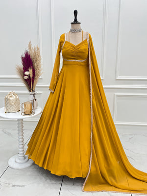 Georgette Embroidered Gown Set – Yellow