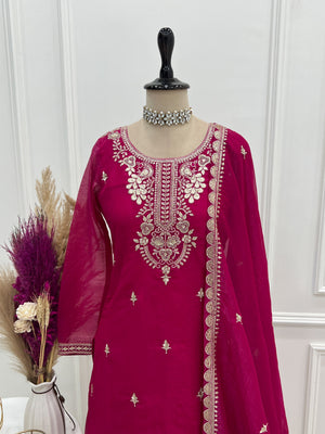 Crunchy Silk Embroidered Sharara Set – Dark Rani