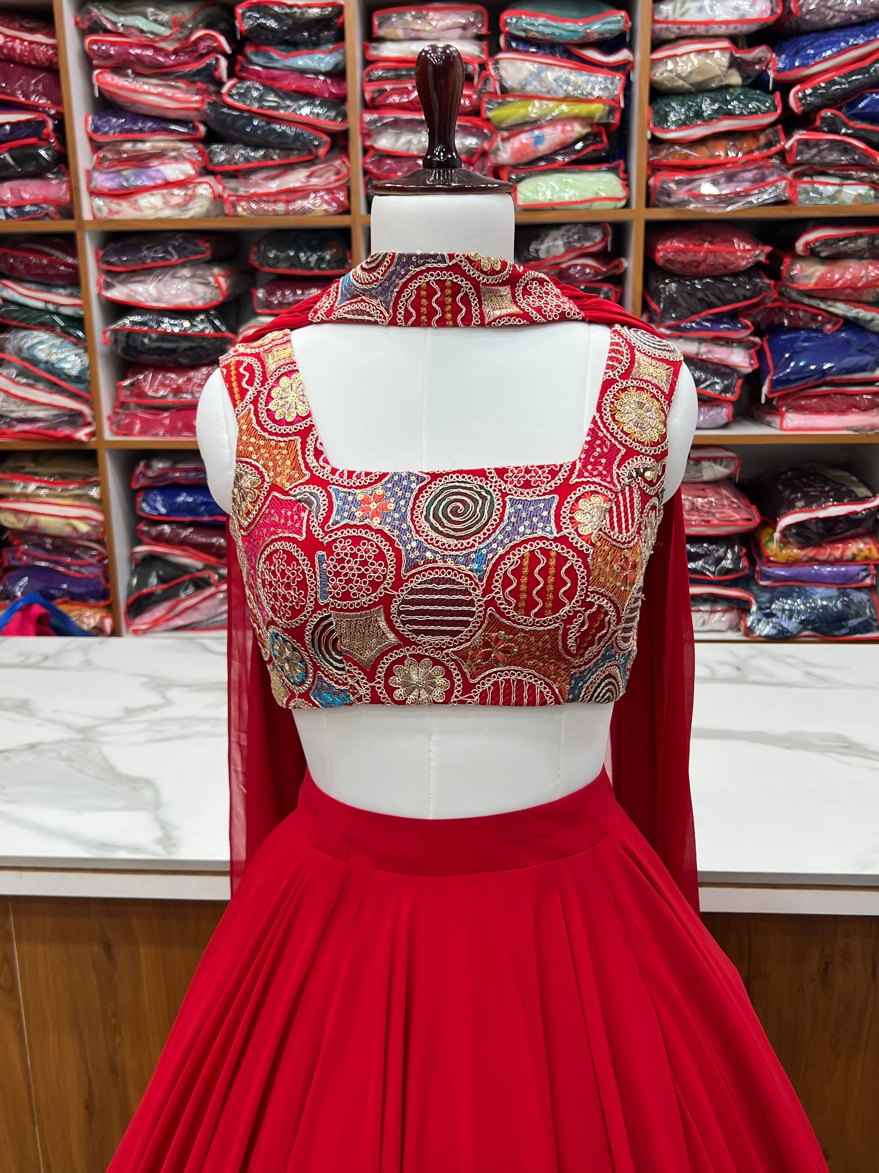 Georgette Designer Lehenga Set – Red