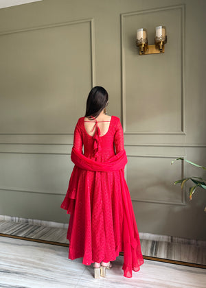 Georgette Embroidered Anarkali Set – Red