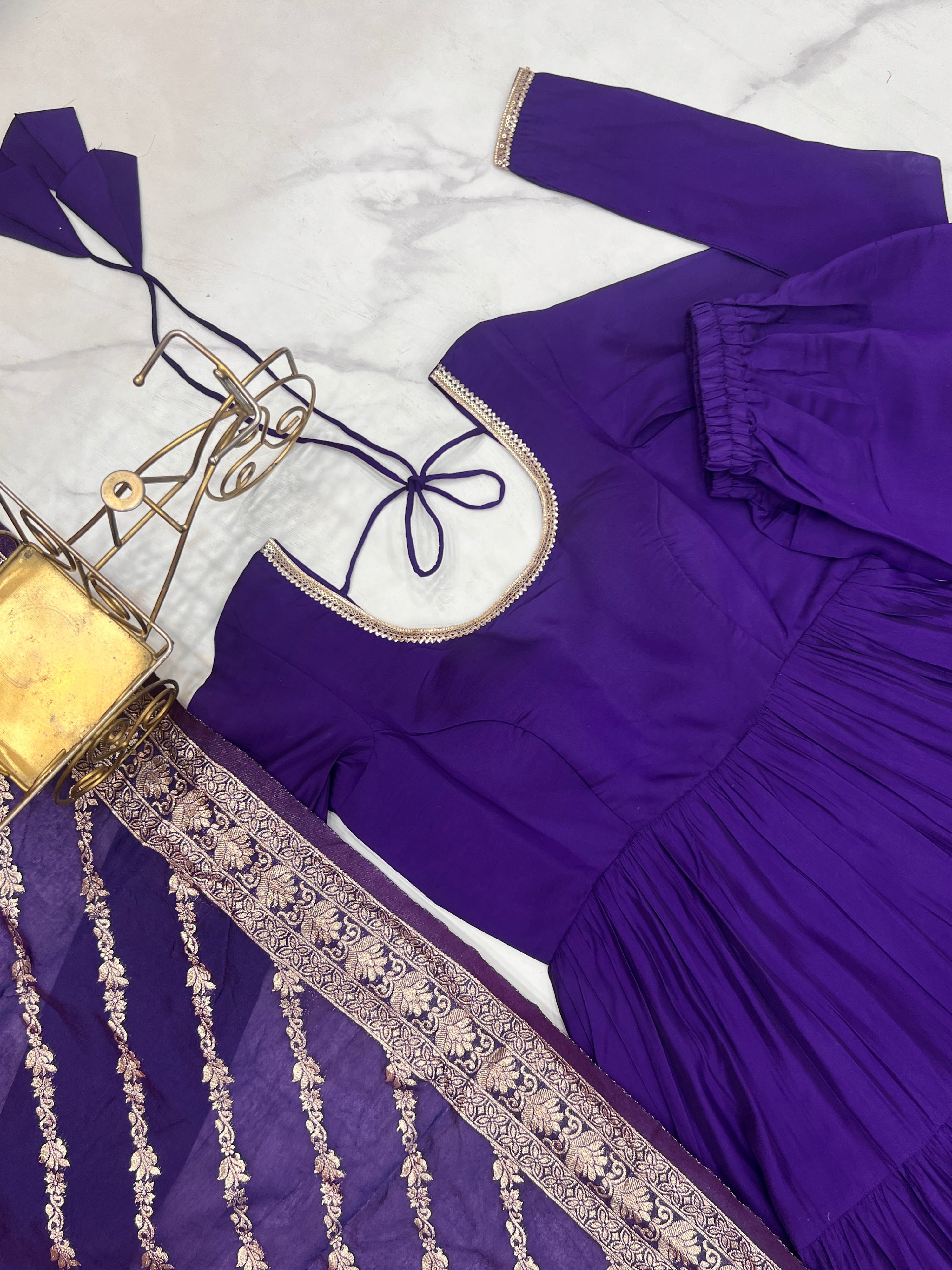 Roman Chanderi Silk Embroidered Anarkali Set – Blue