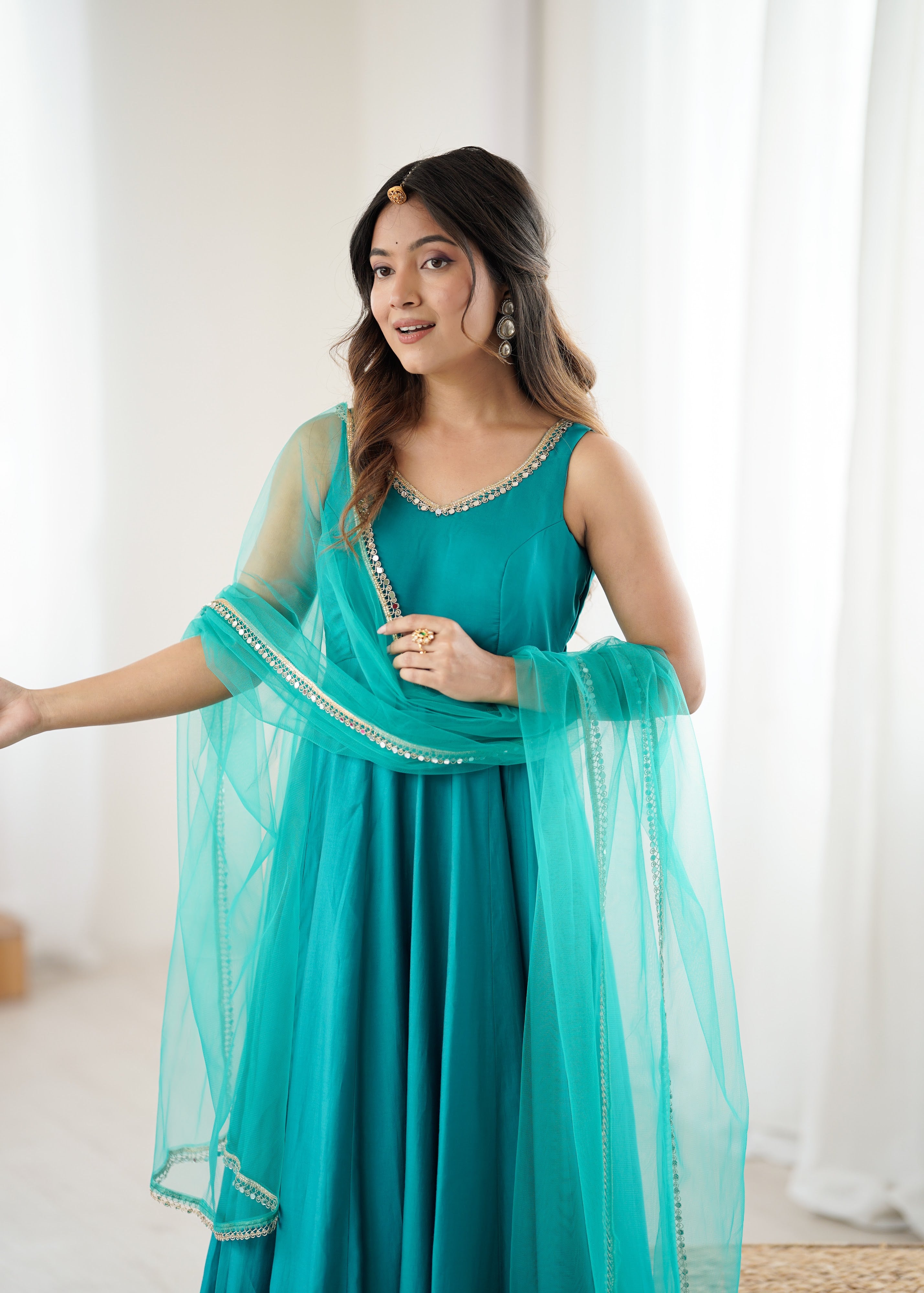 Roman Chanderi Silk Embroidered Anarkali Set – Blue