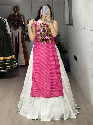 Navratri Rani Pink Kurti Lehenga Set