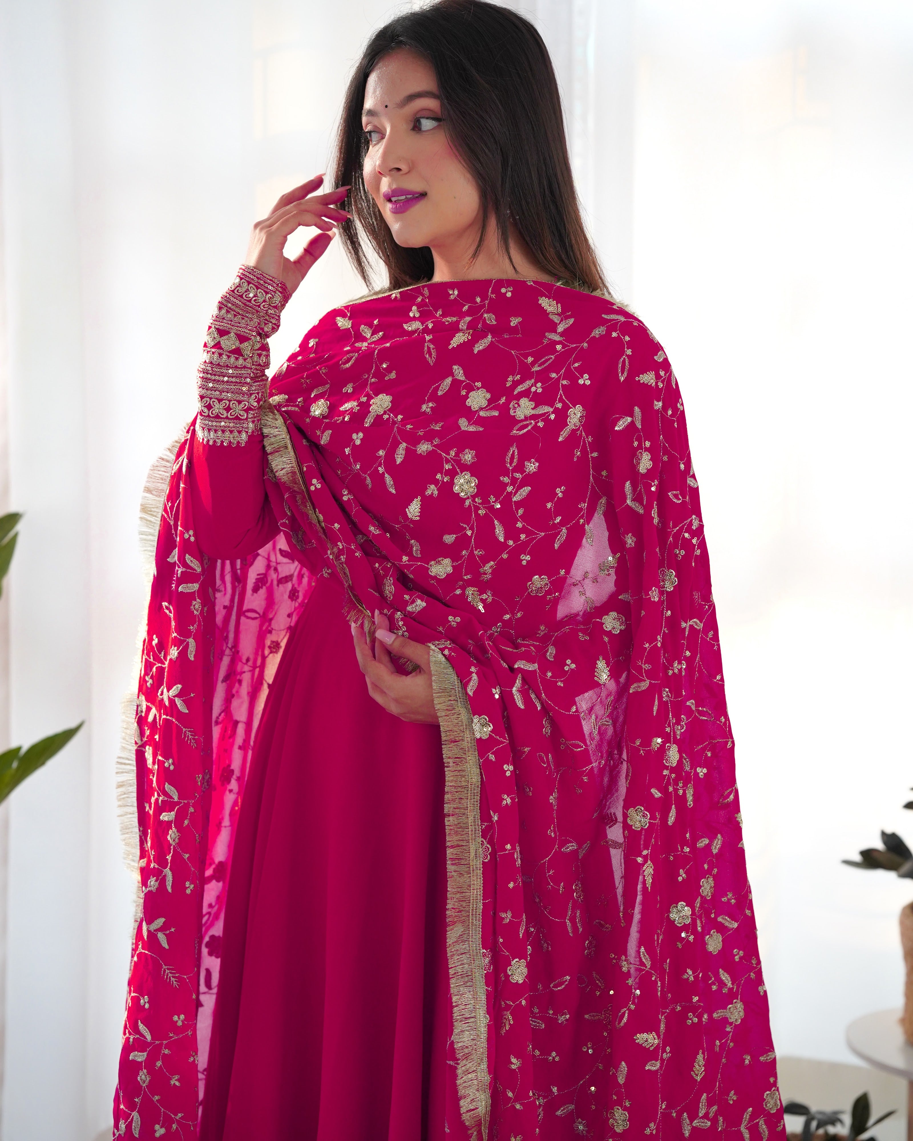 Georgette Embroidered Gown Set – Rani