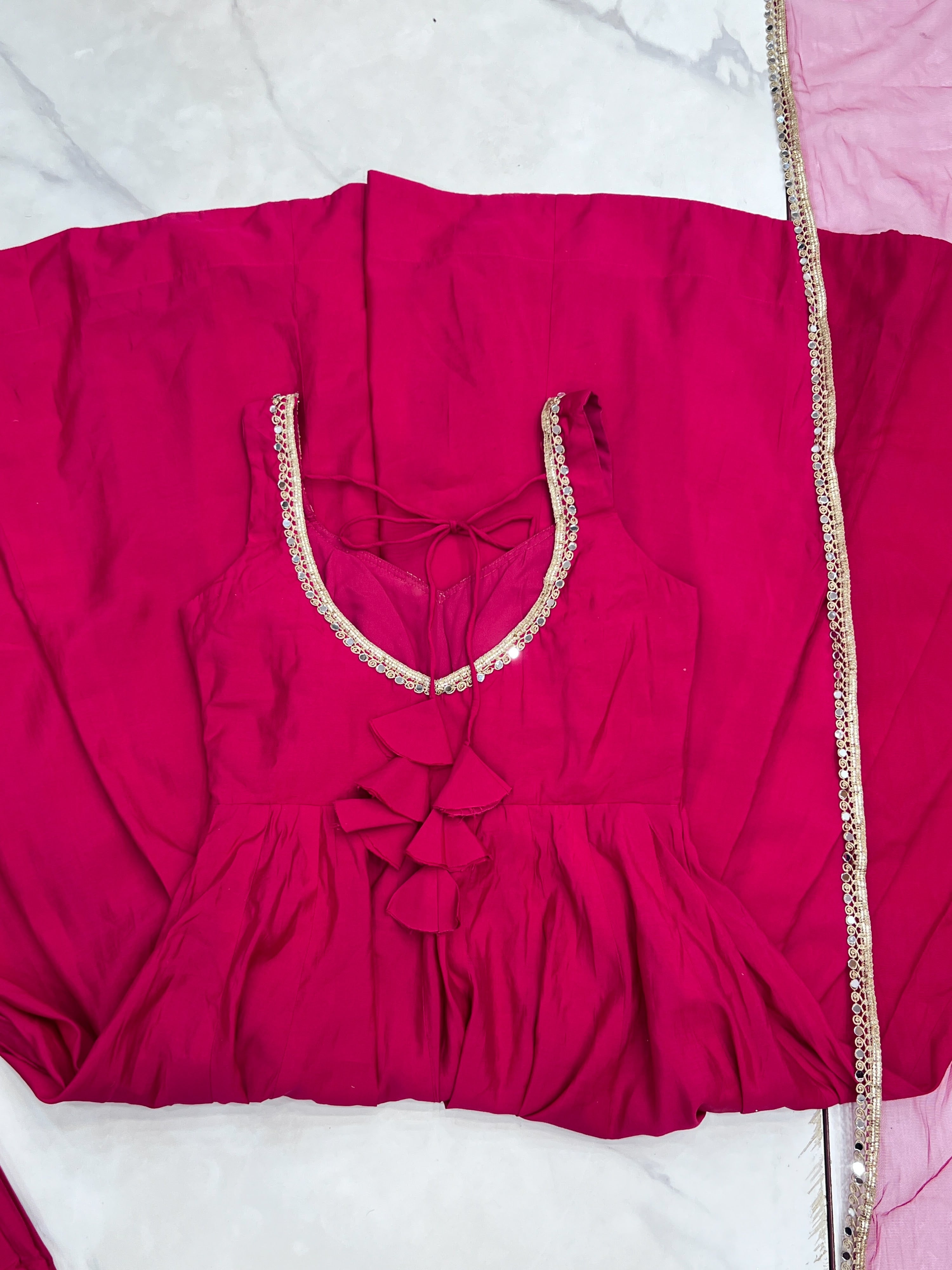 Roman Chanderi Silk Embroidered Anarkali Set – Rani Pink
