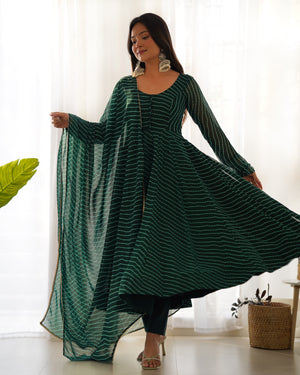 Georgette Printed Anarkali Set – Bottle Green
