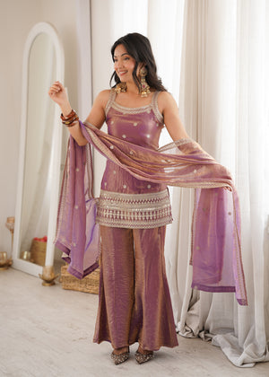 Frendy Silk Embroidered Bell Bottom Set – Wine