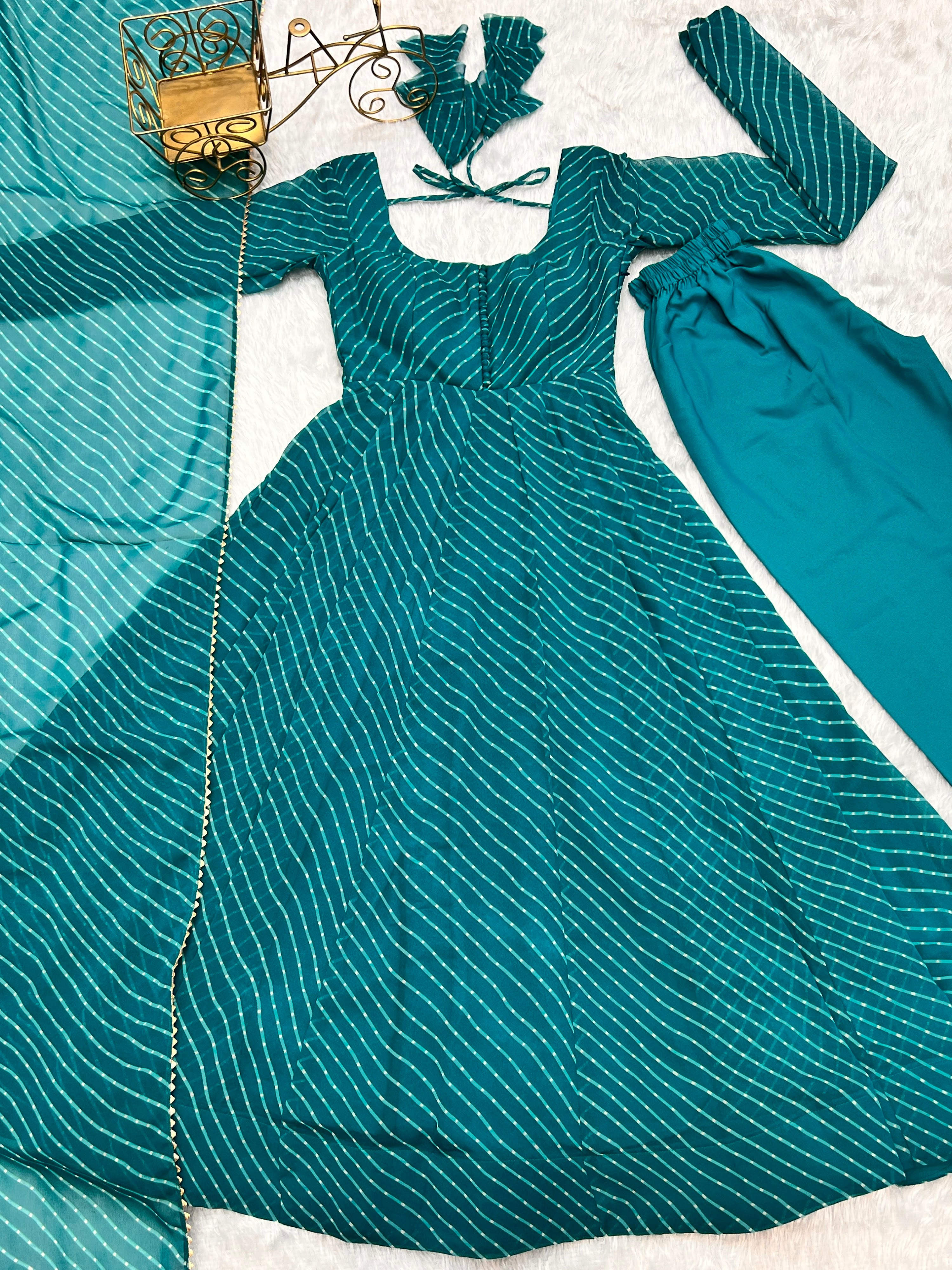 Georgette Printed Anarkali Set – Blue