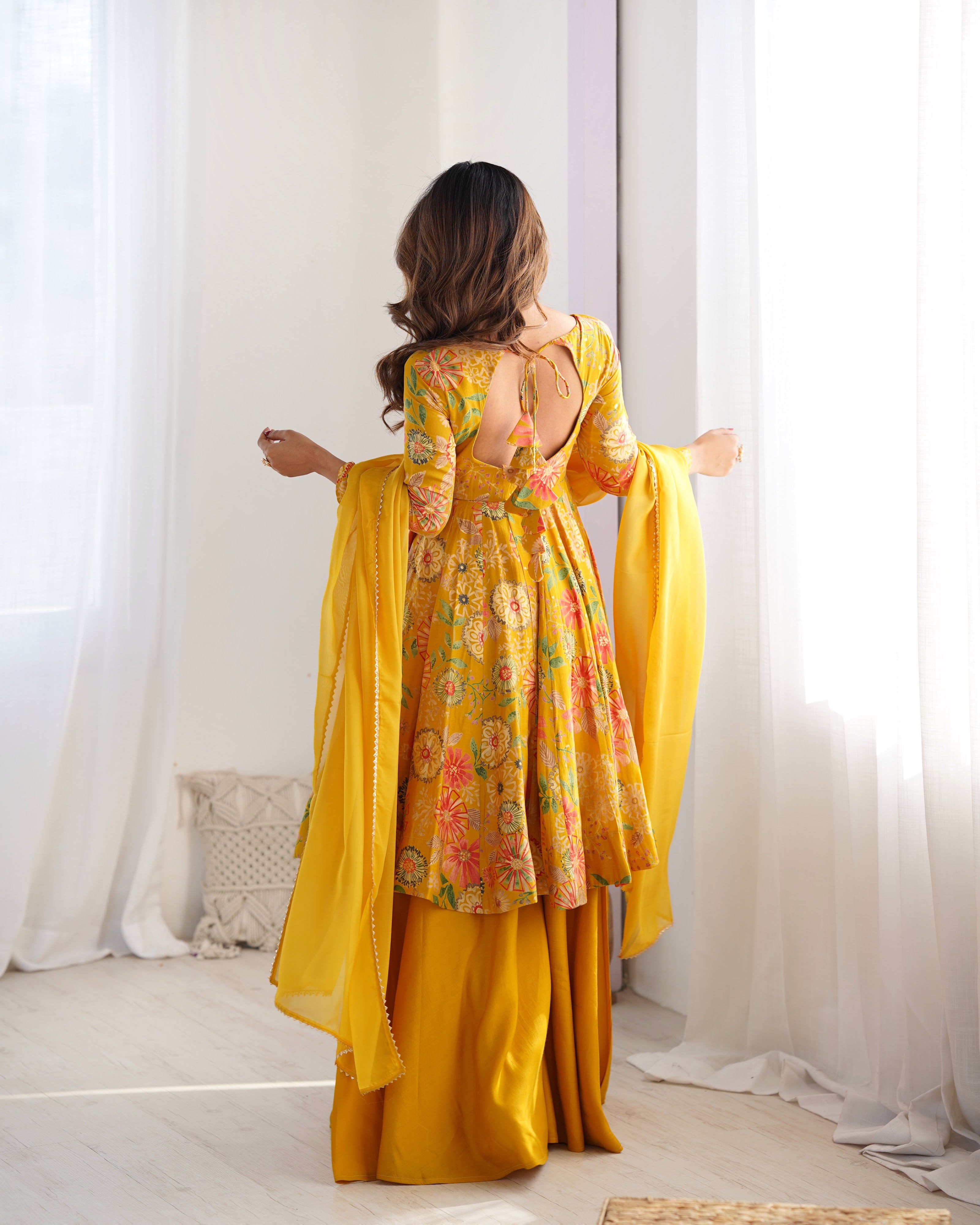 Roman Chanderi Silk Printed Kurta-Palazzo Set – Yellow