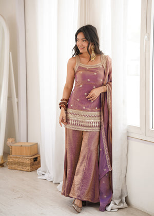 Frendy Silk Embroidered Bell Bottom Set – Wine