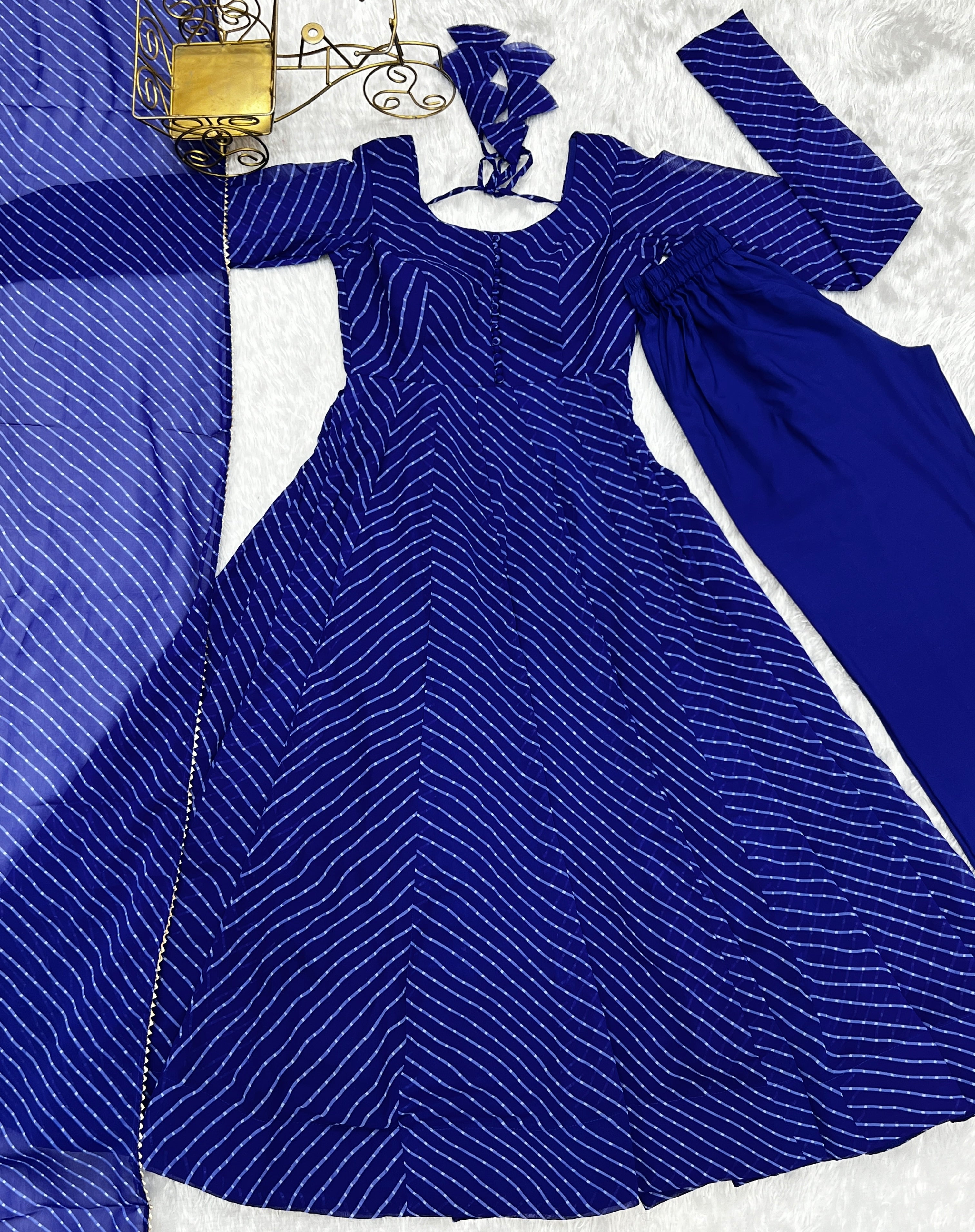 Georgette Printed Anarkali Set – Royal Blue