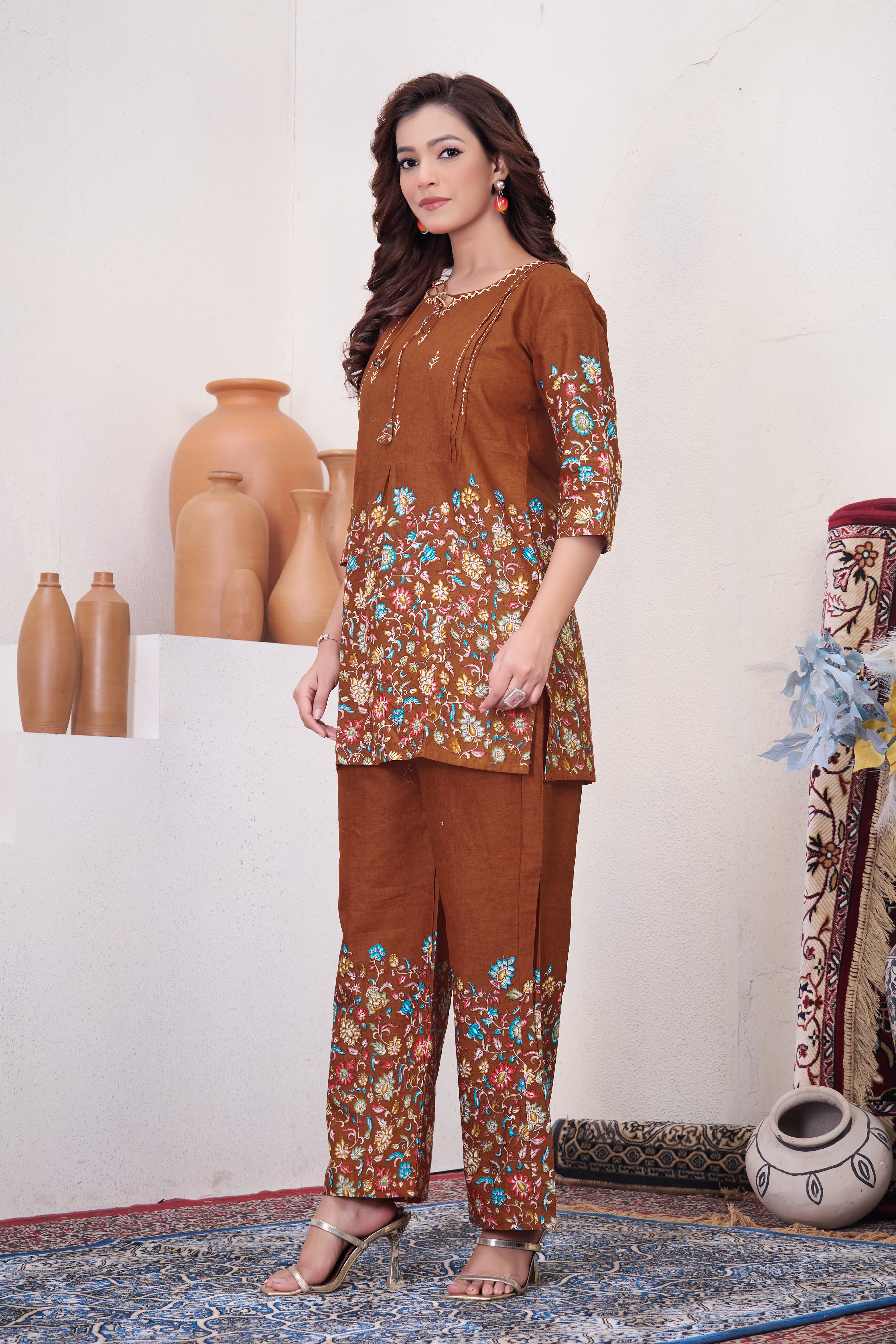 Pure Cotton Printed Co-Ords Set – Rust