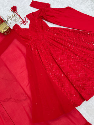 Georgette Embroidered Anarkali Set – Red