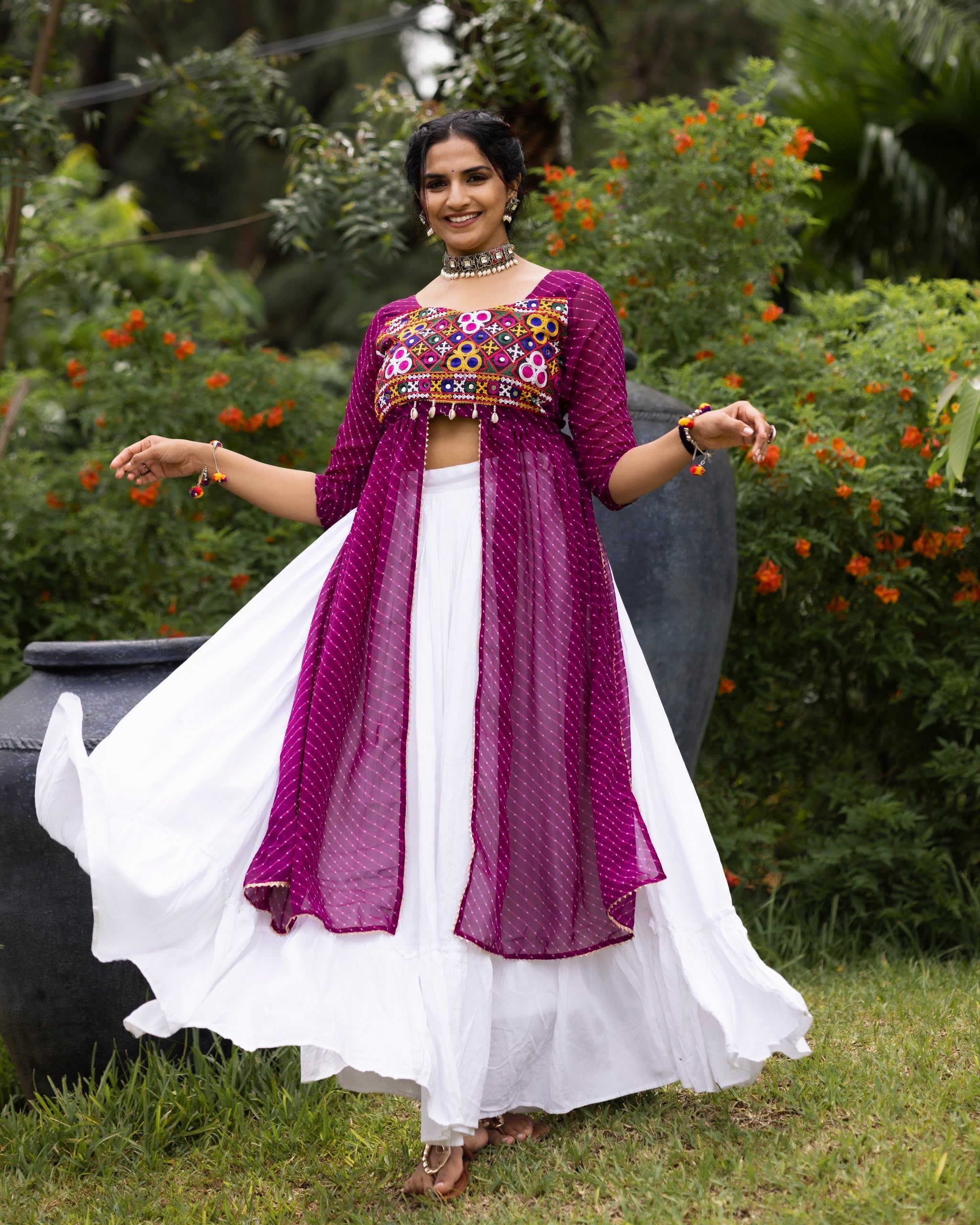 Navratri Wine Kurti Lehenga Set