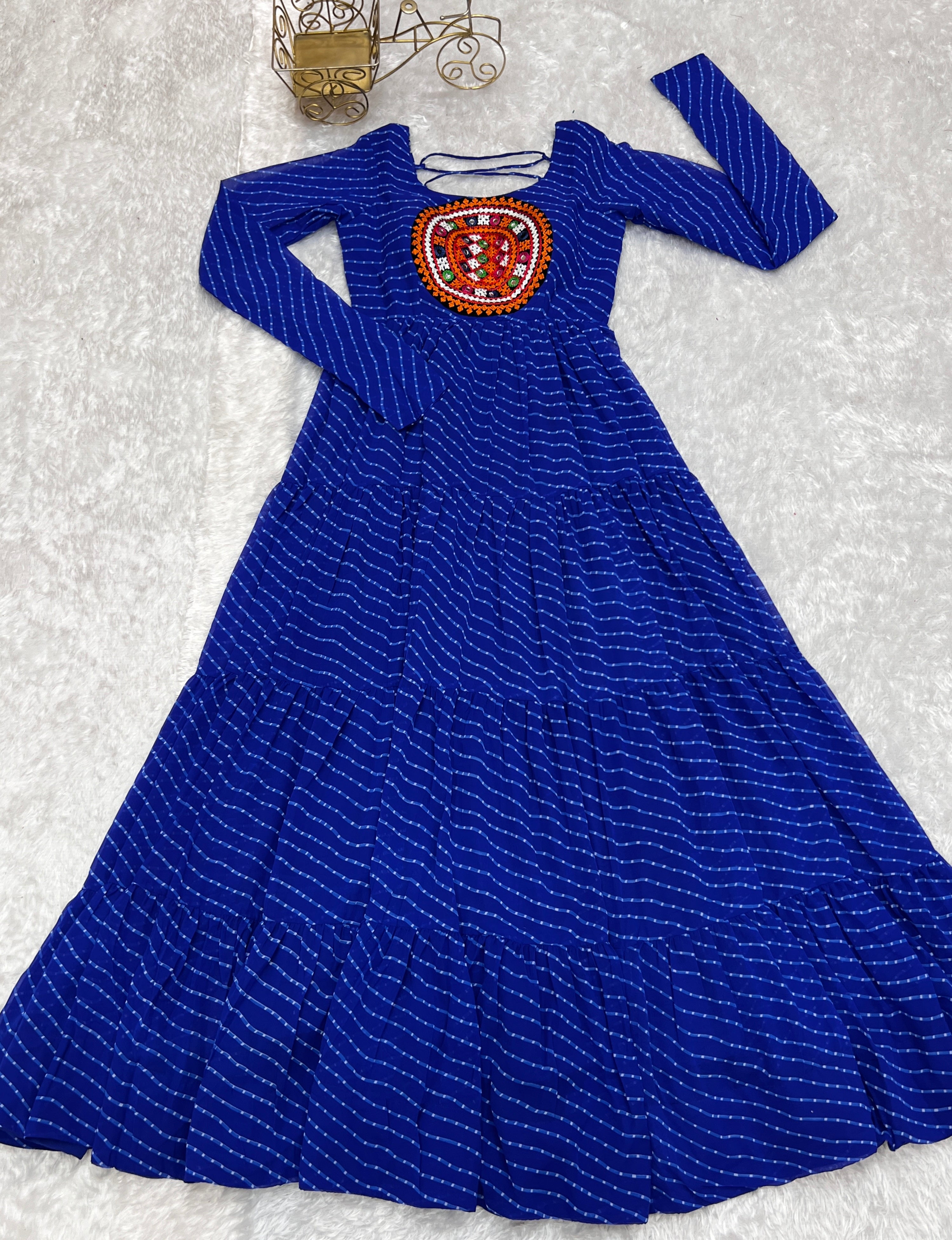 Georgette Printed Gown Set – Blue