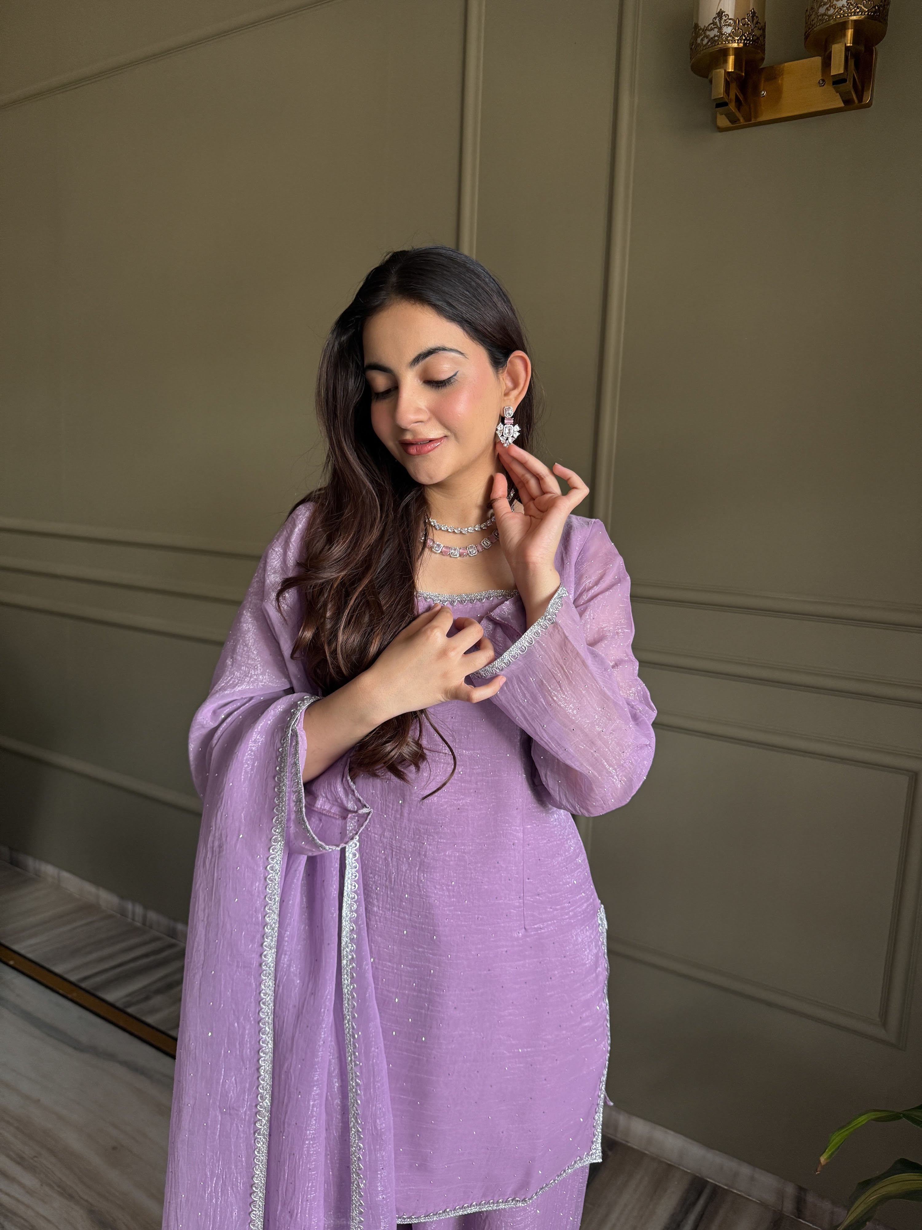 Crunchy Silk Embroidered Farshi Salwar Set – Purple