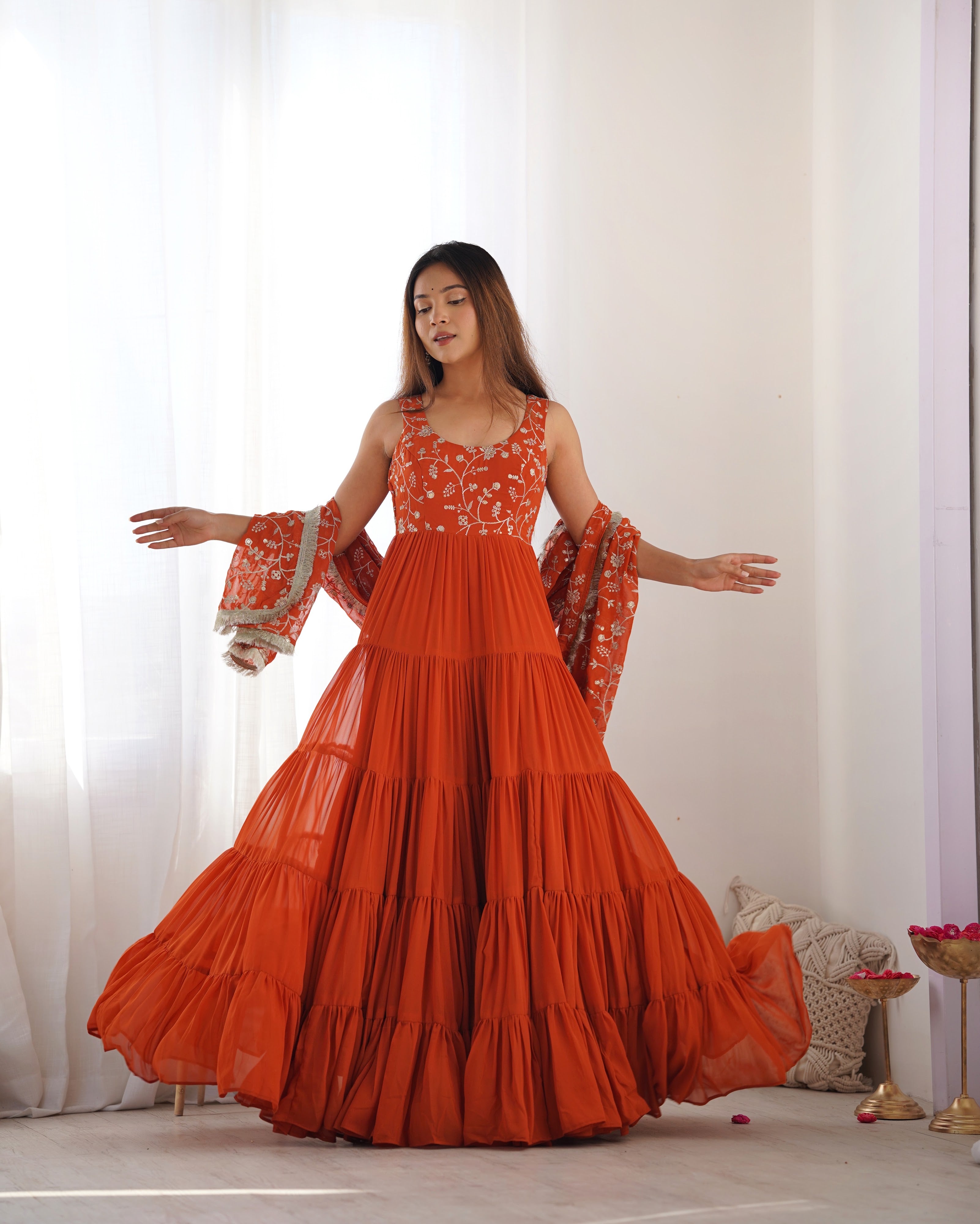 Georgette Embroidered Anarkali Set – Orange