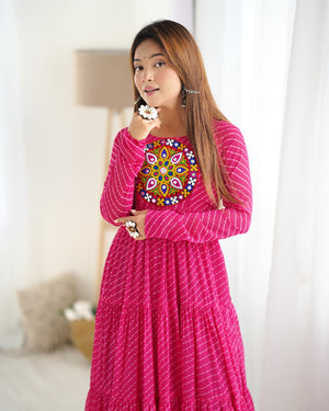 Georgette Printed Gown Set – Pink