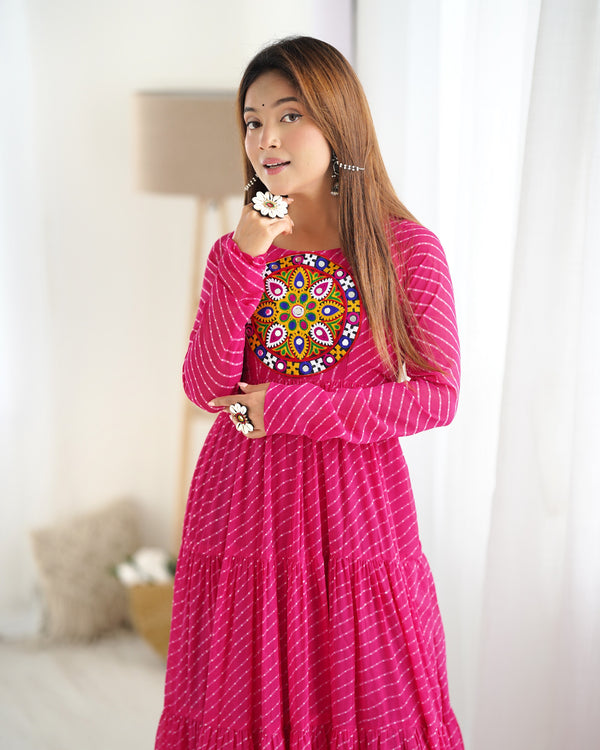 Georgette Printed Gown Set – Pink
