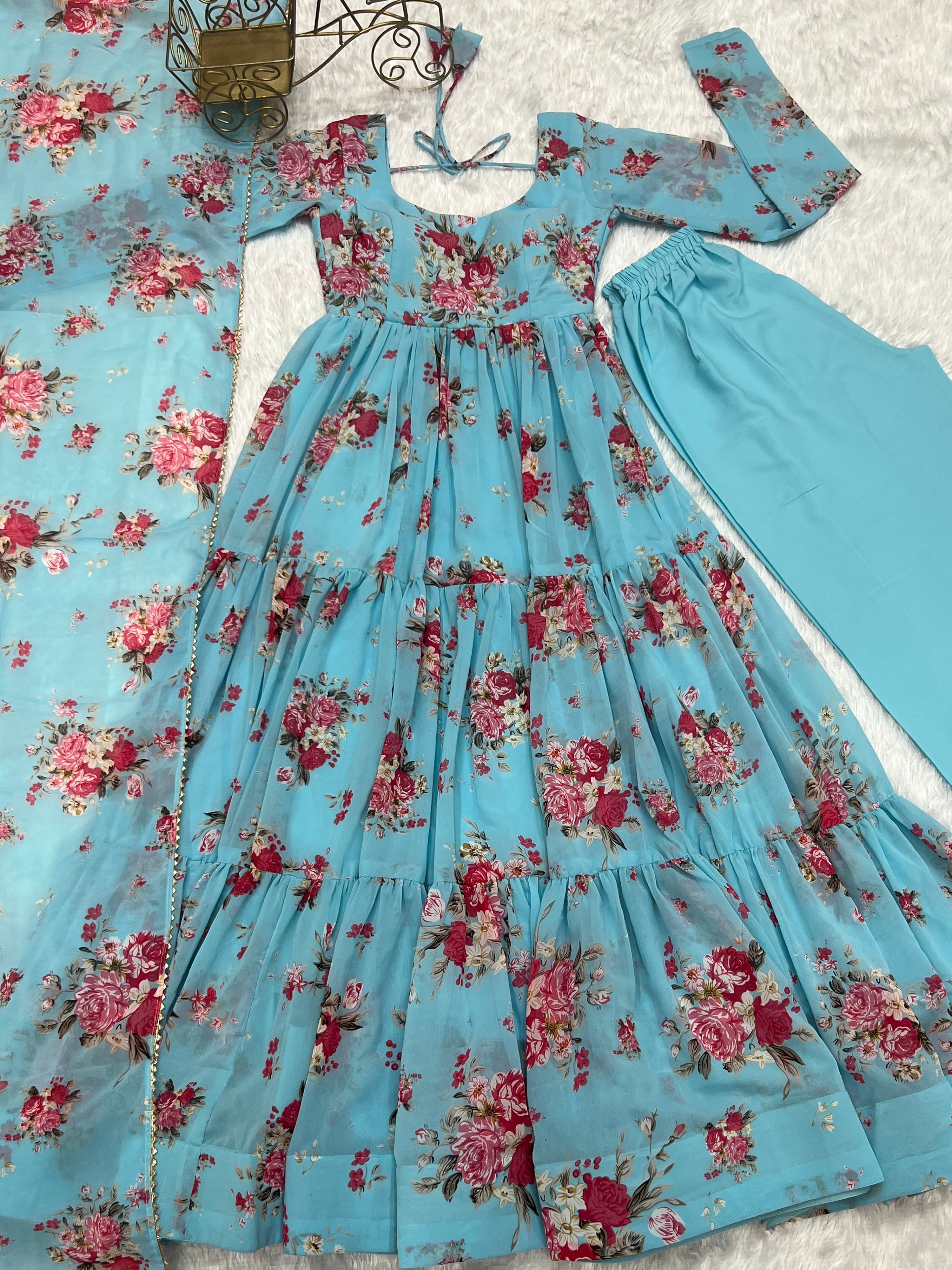 Georgette Printed Anarkali Set – Blue