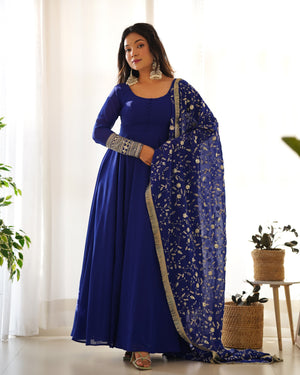 Georgette Embroidered Gown Set – Blue