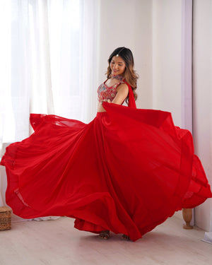 Georgette Designer Lehenga Set – Red
