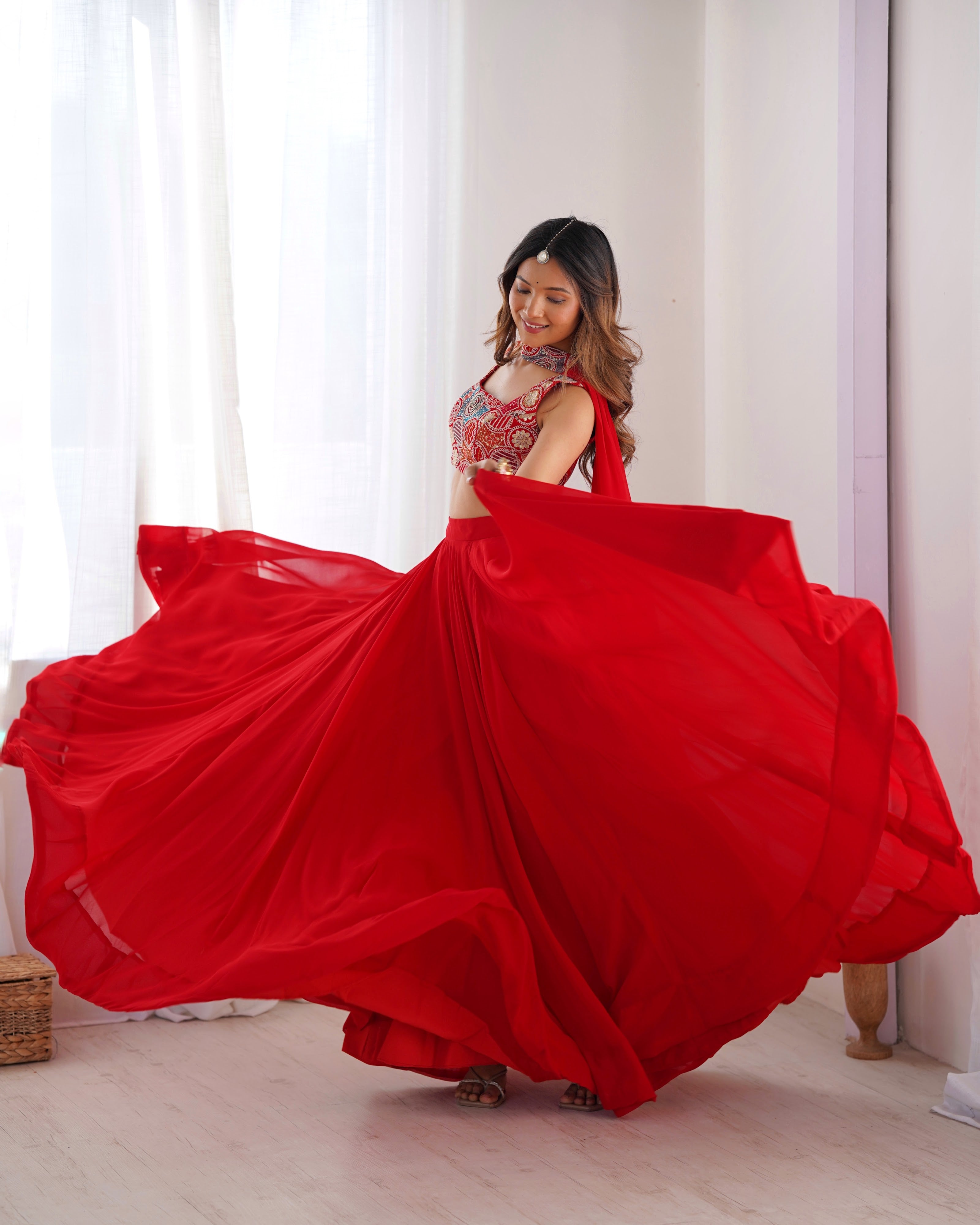 Georgette Designer Lehenga Set – Red