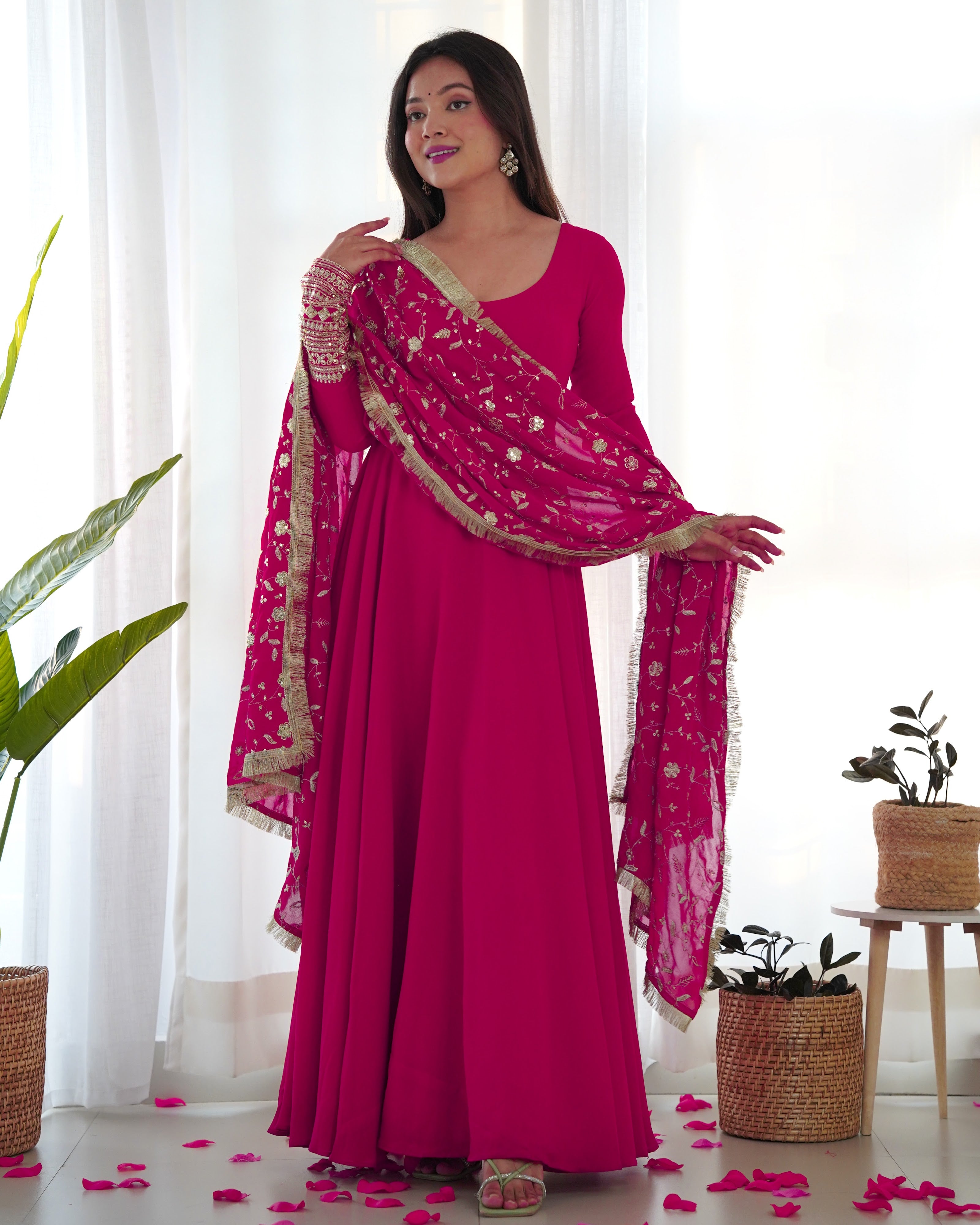 Georgette Embroidered Gown Set – Rani