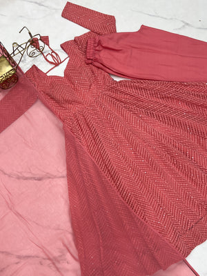Georgette Embroidered Anarkali Set – Peach