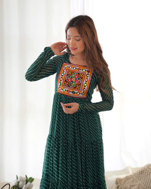 Georgette Printed Gown Set – Green