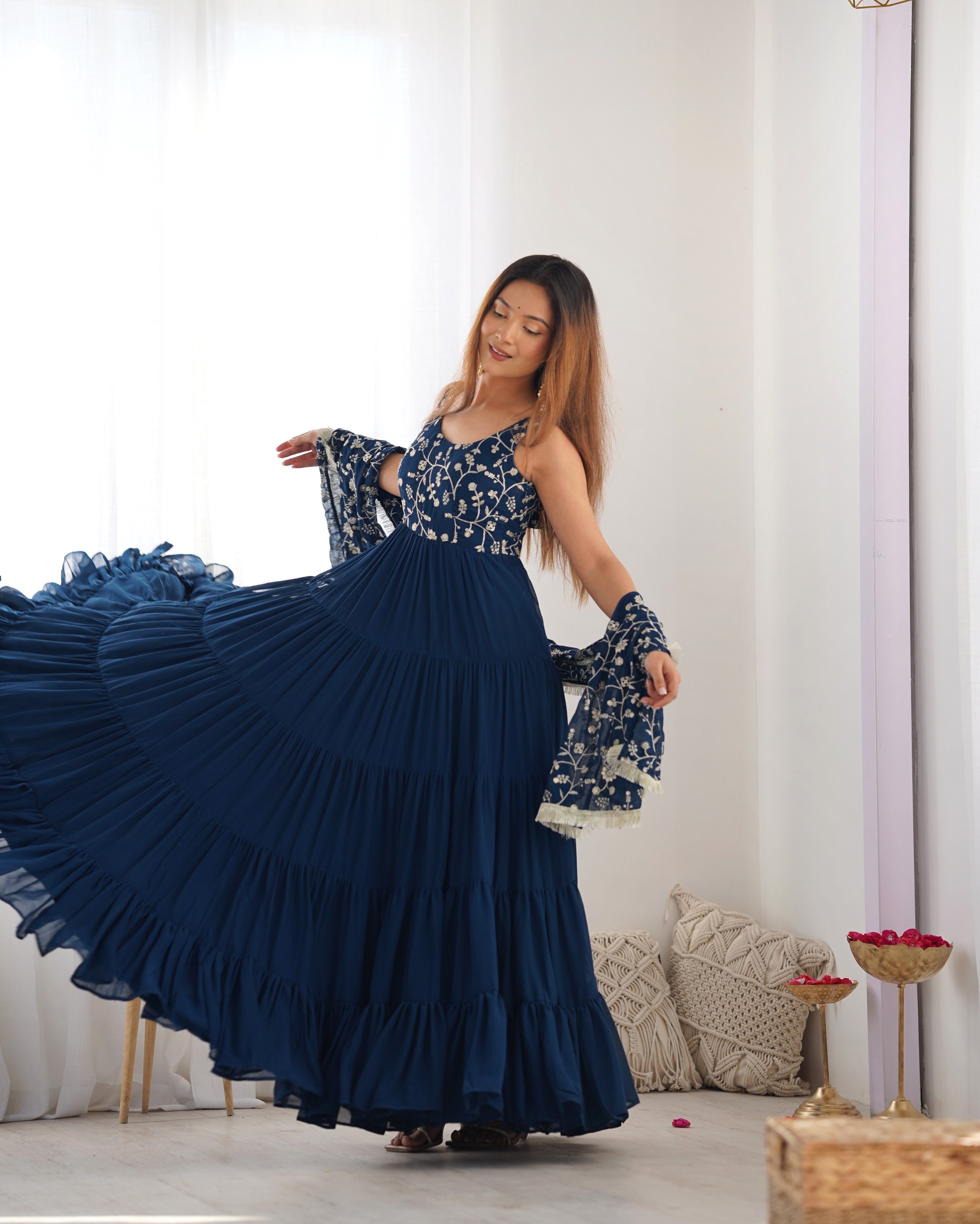 Georgette Embroidered Anarkali Set – Blue