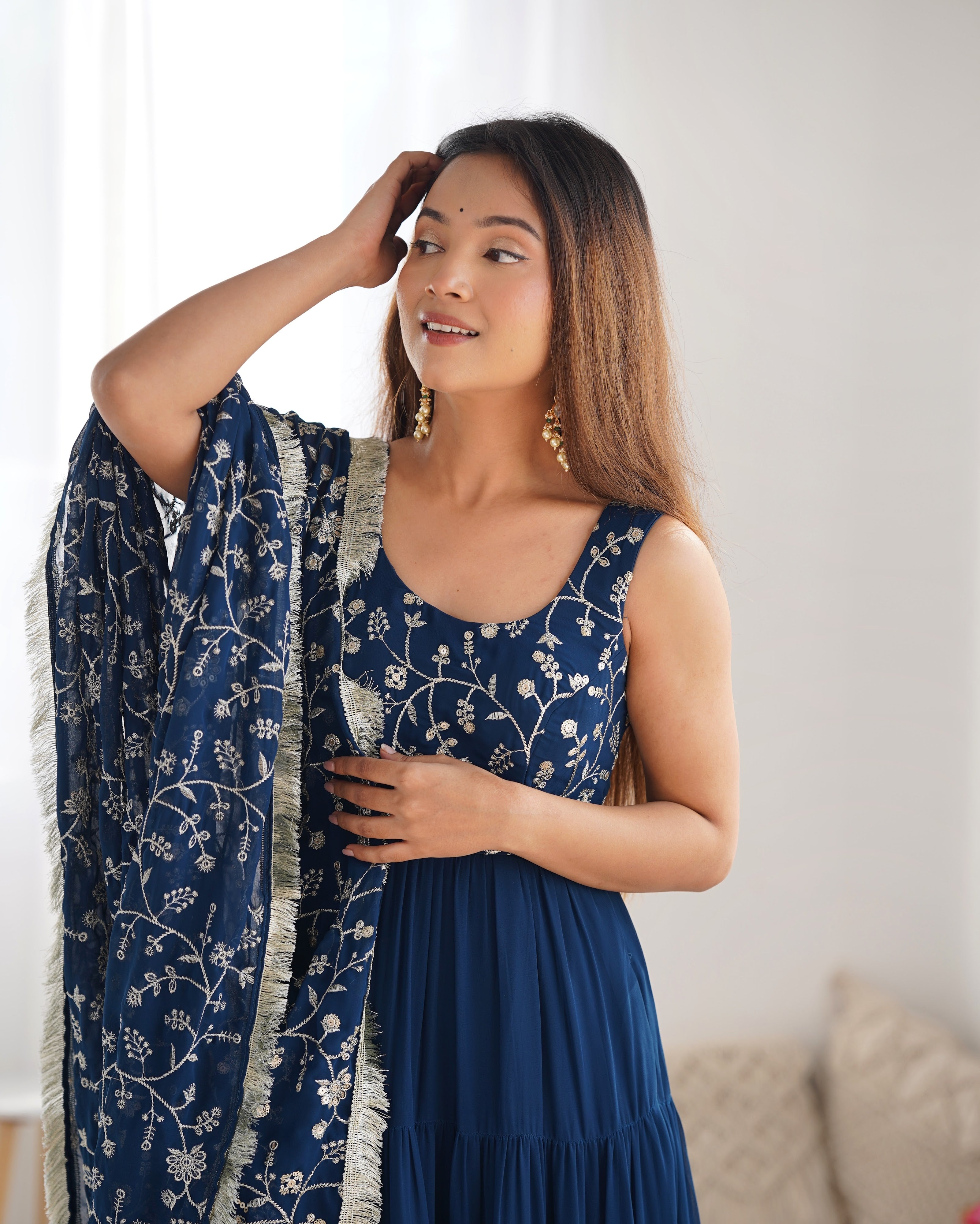 Georgette Embroidered Anarkali Set – Blue