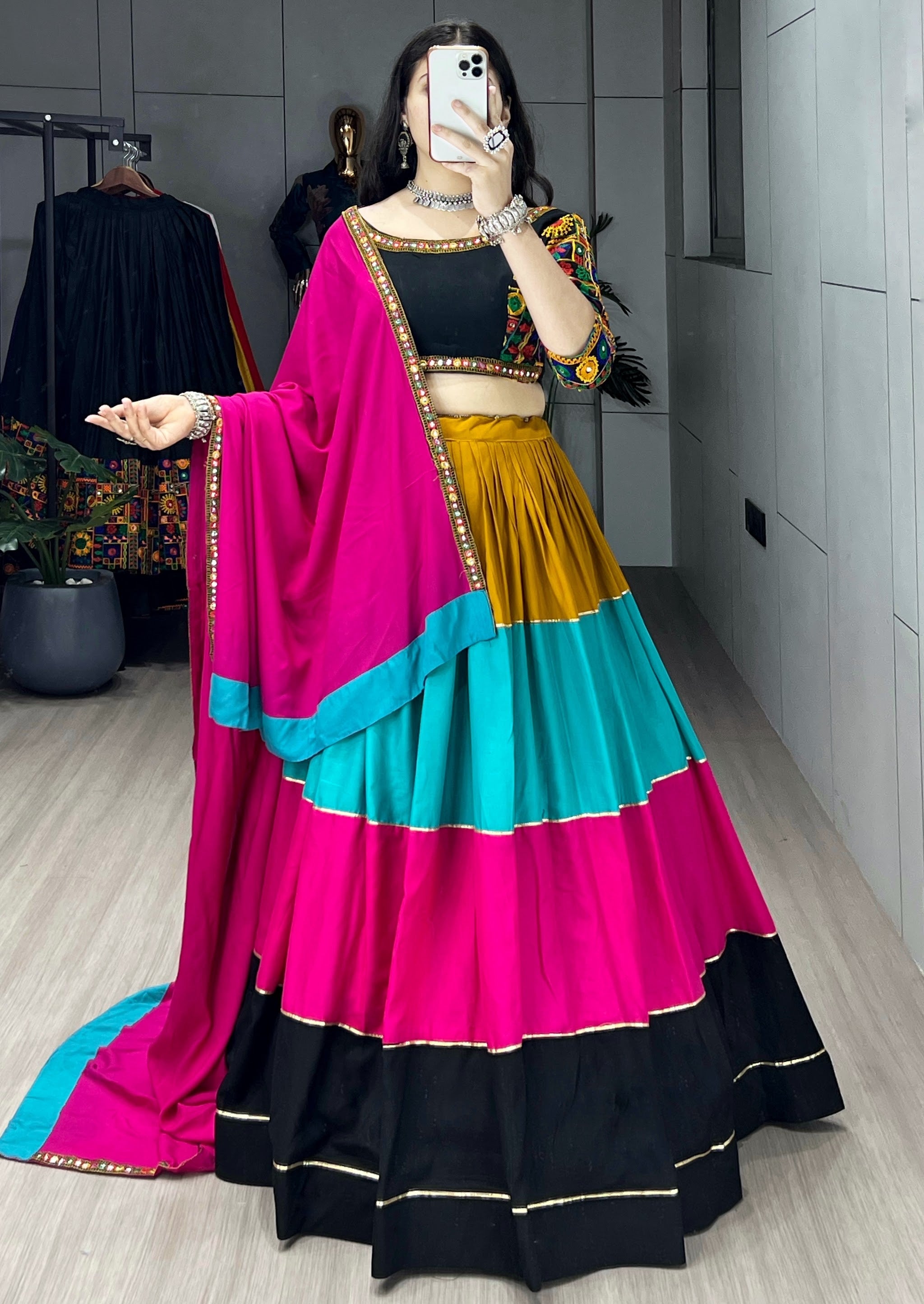 Navratri Multicolor Pachrang Lehenga Set