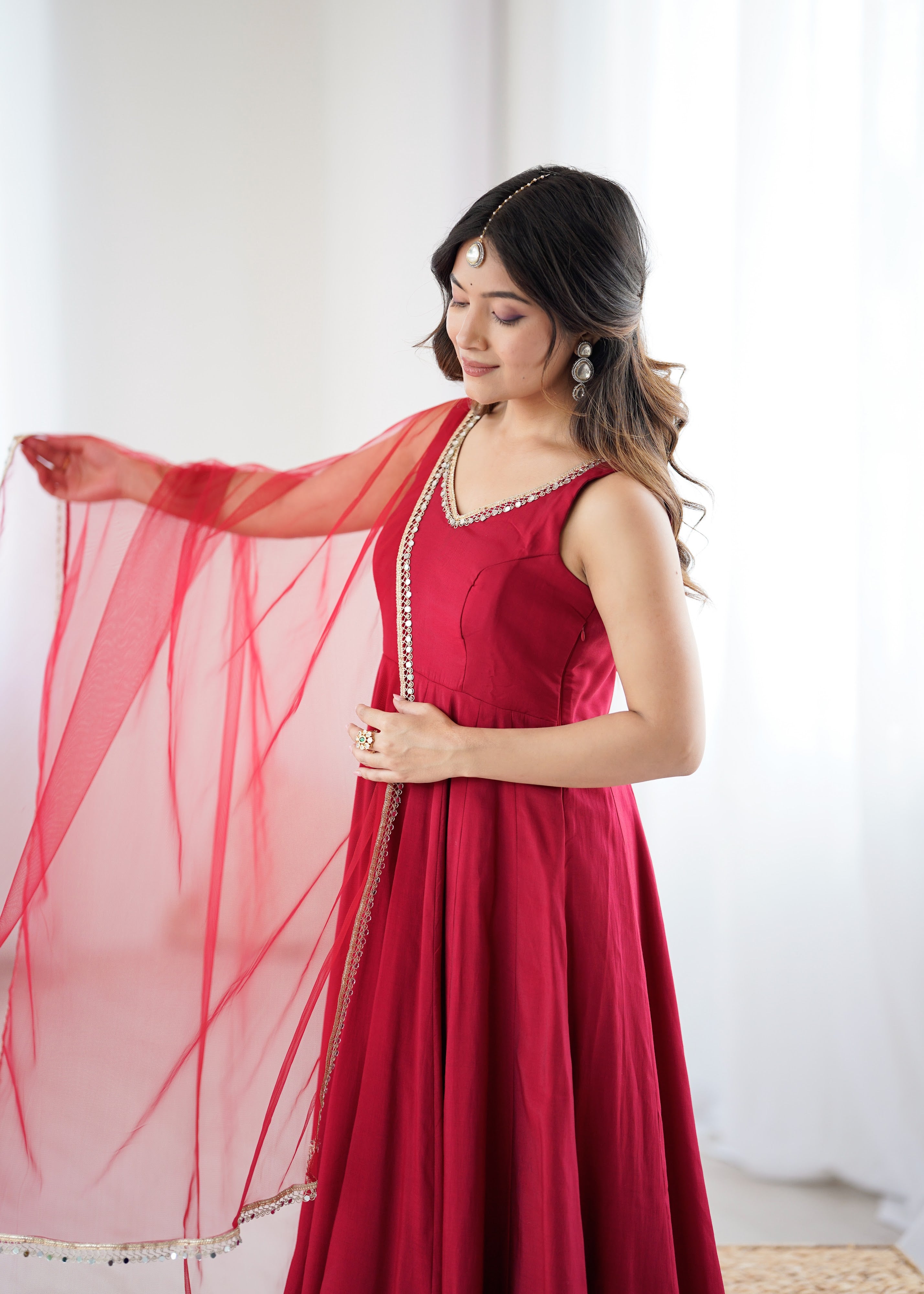 Roman Chanderi Silk Embroidered Anarkali Set – Maroon