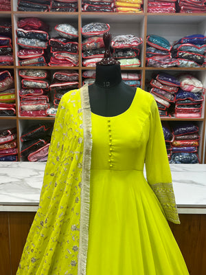 Georgette Embroidered Gown Set – Lemon Green
