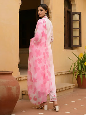 Chanderi Printed Kurta Pant Dupatta Set – Pink