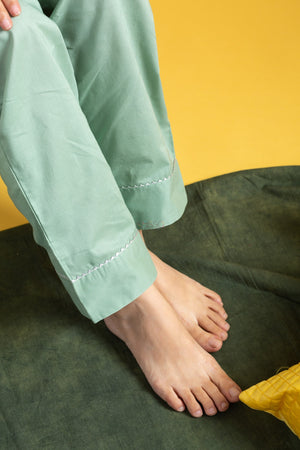 Viscose Chanderi Embroidered Kurta Pant Dupatta Set – Aqua Green