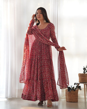 Georgette Printed Anarkali Set – Maroon