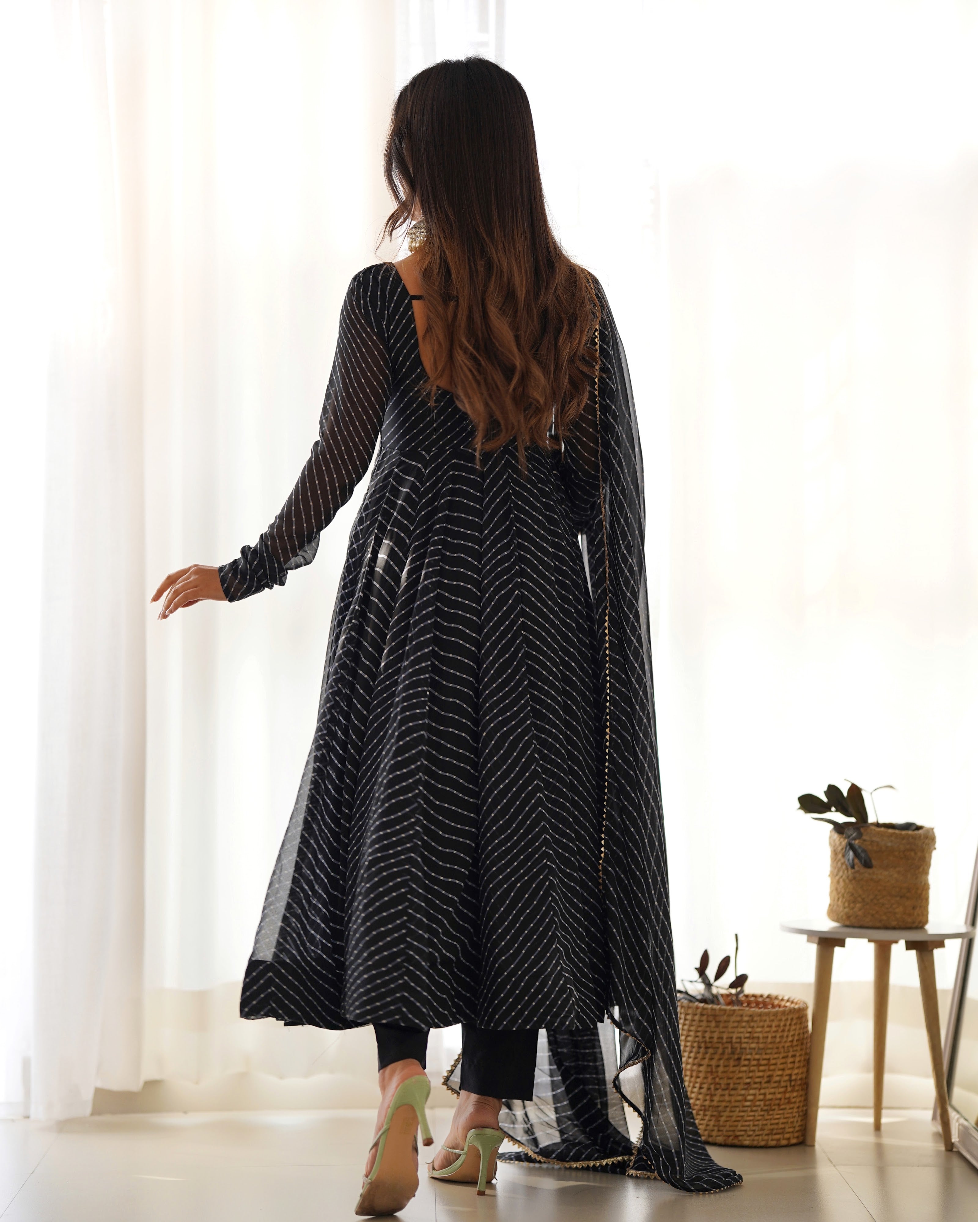 Georgette Printed Anarkali Set – Black