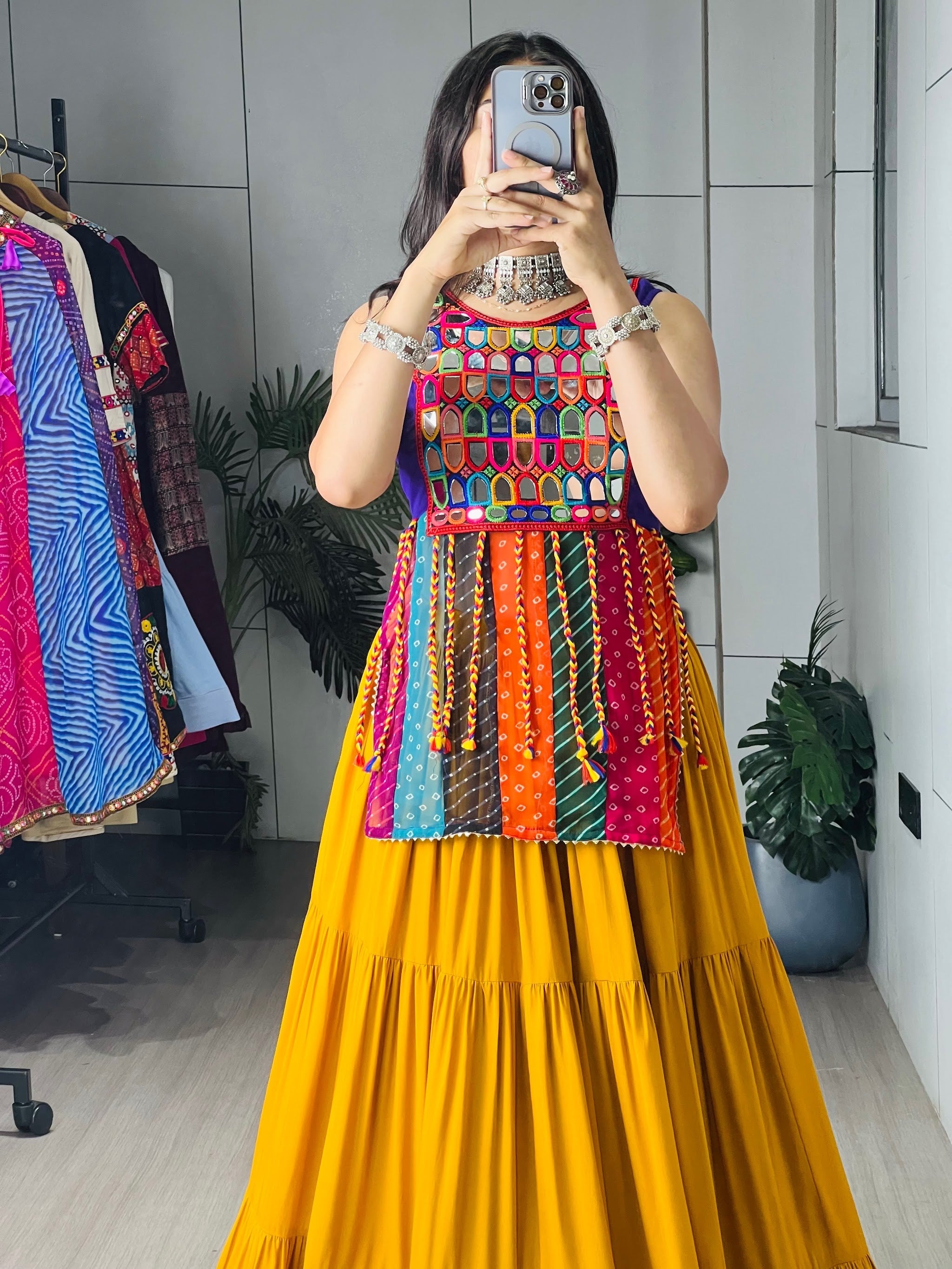 Navratri Mustard Purple Lehenga Set
