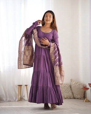 Roman Chanderi Silk Embroidered Anarkali Set – Purple