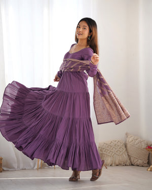 Roman Chanderi Silk Embroidered Anarkali Set – Purple