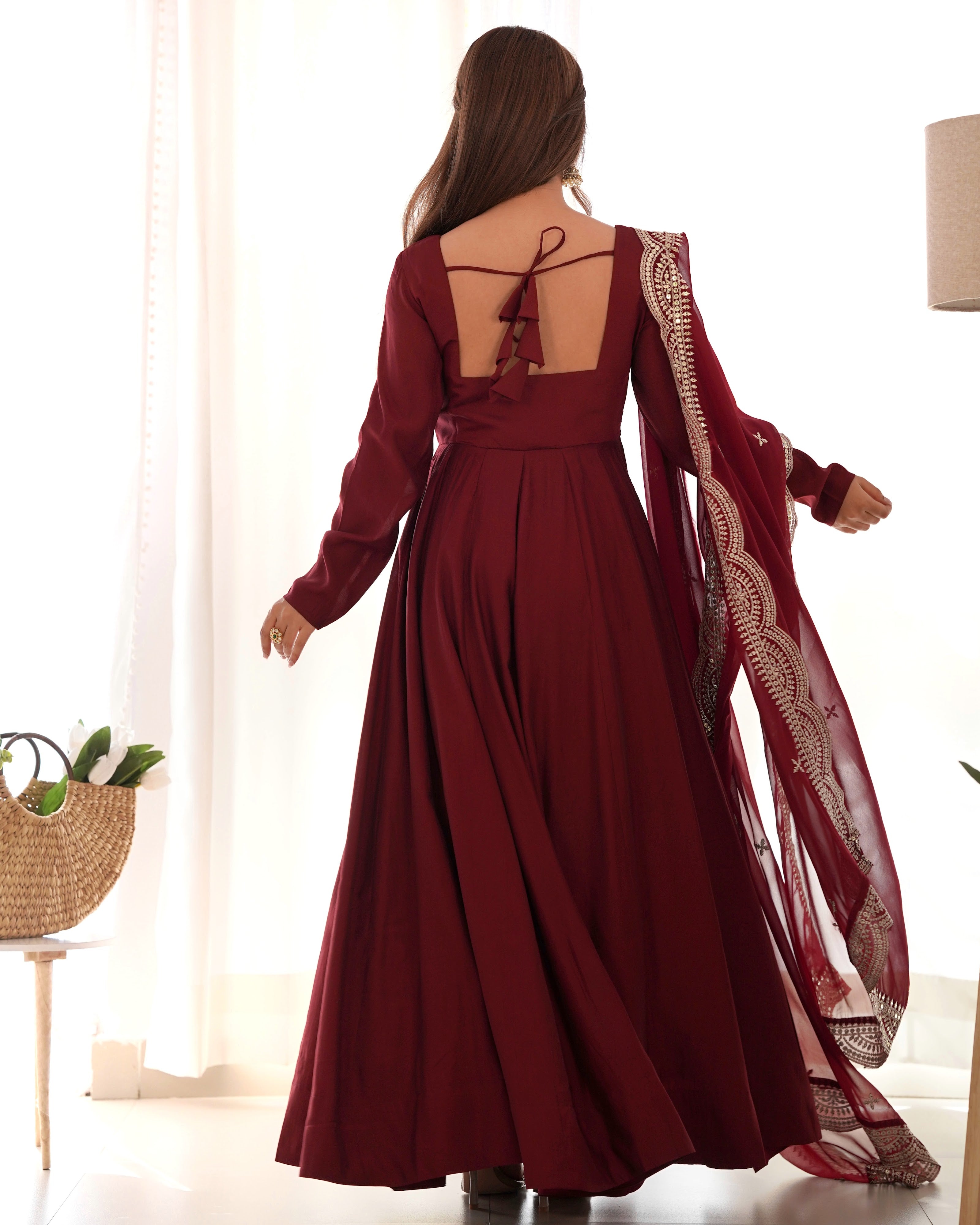 Roman Chanderi Silk Embroidered Anarkali Set – Maroon