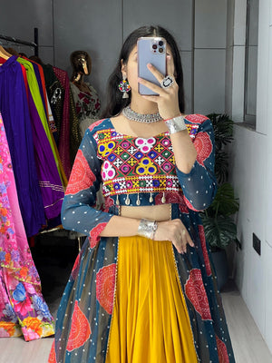 Navratri Mustard Lehenga With Kurti Lehenga Set
